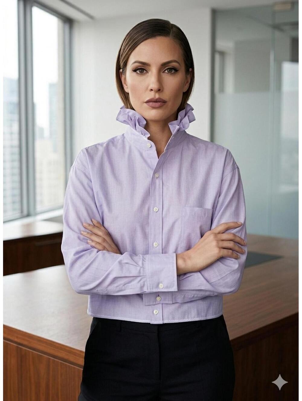 Upcycled Light Purple Ruffled Collar Button-Up Shirt